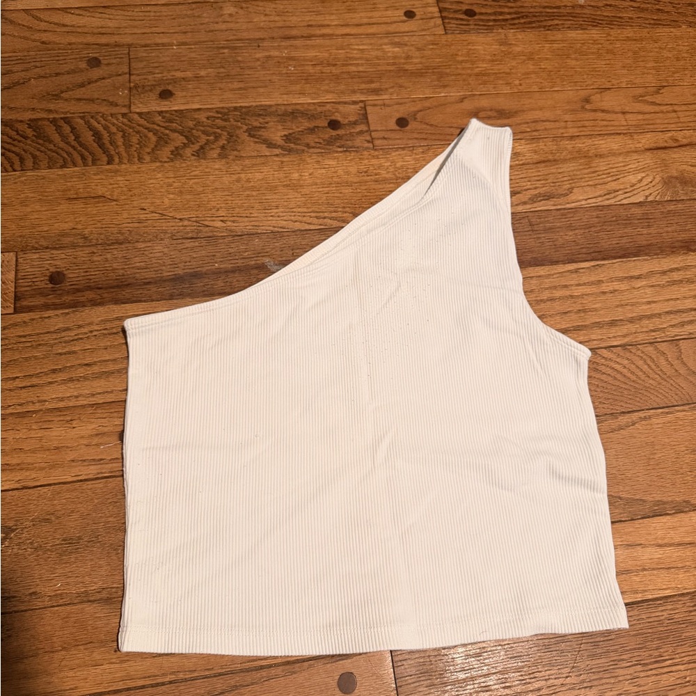Abercrombie & Fitch White Asymmetrical Ribbed Tank Top